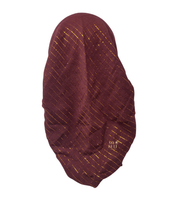 SG CS-03BGY Burgundy Golden Lurex Stripes Cotton Adjustable Pre-Tied Bandanna myselflingerie.com